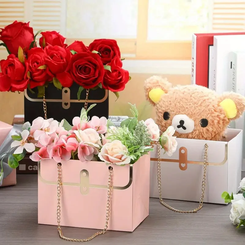Sac à main portable, boîte d'emballage en papier de fleurs, sacs fourre-tout de bouquet, de fête d'anniversaire de Léon, 4 pièces, 8 pièces, 12 pièces, 16 pièces