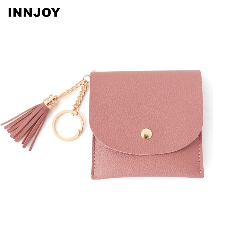 Thin Wallets Women Coin Purse Ladies Pu Leather Student Tassel Metal Ring Clutch Keychain Thin Key Bag Card Holders Mini Pouch