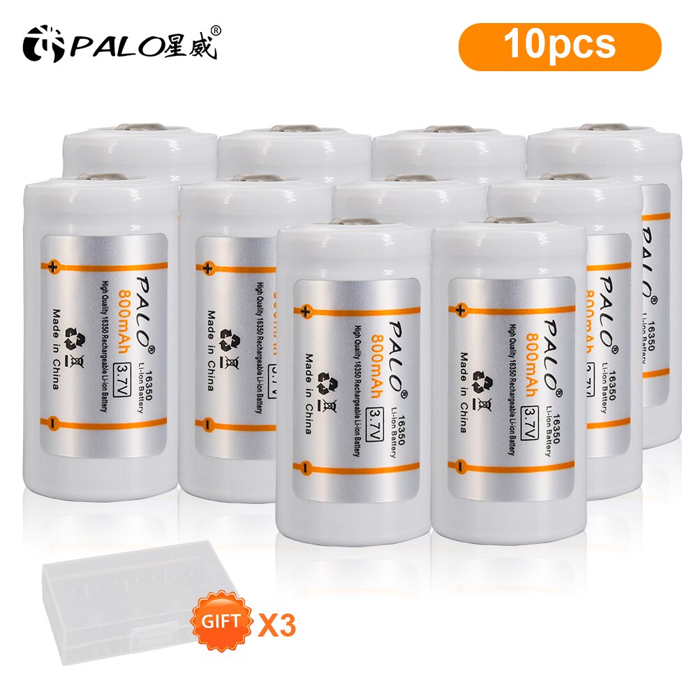 PALO 16340/16350 li-ion battery 3.7v li-ion rechargeable CR123A batteries rechargeable 16340 li ion batteries: 10pcs