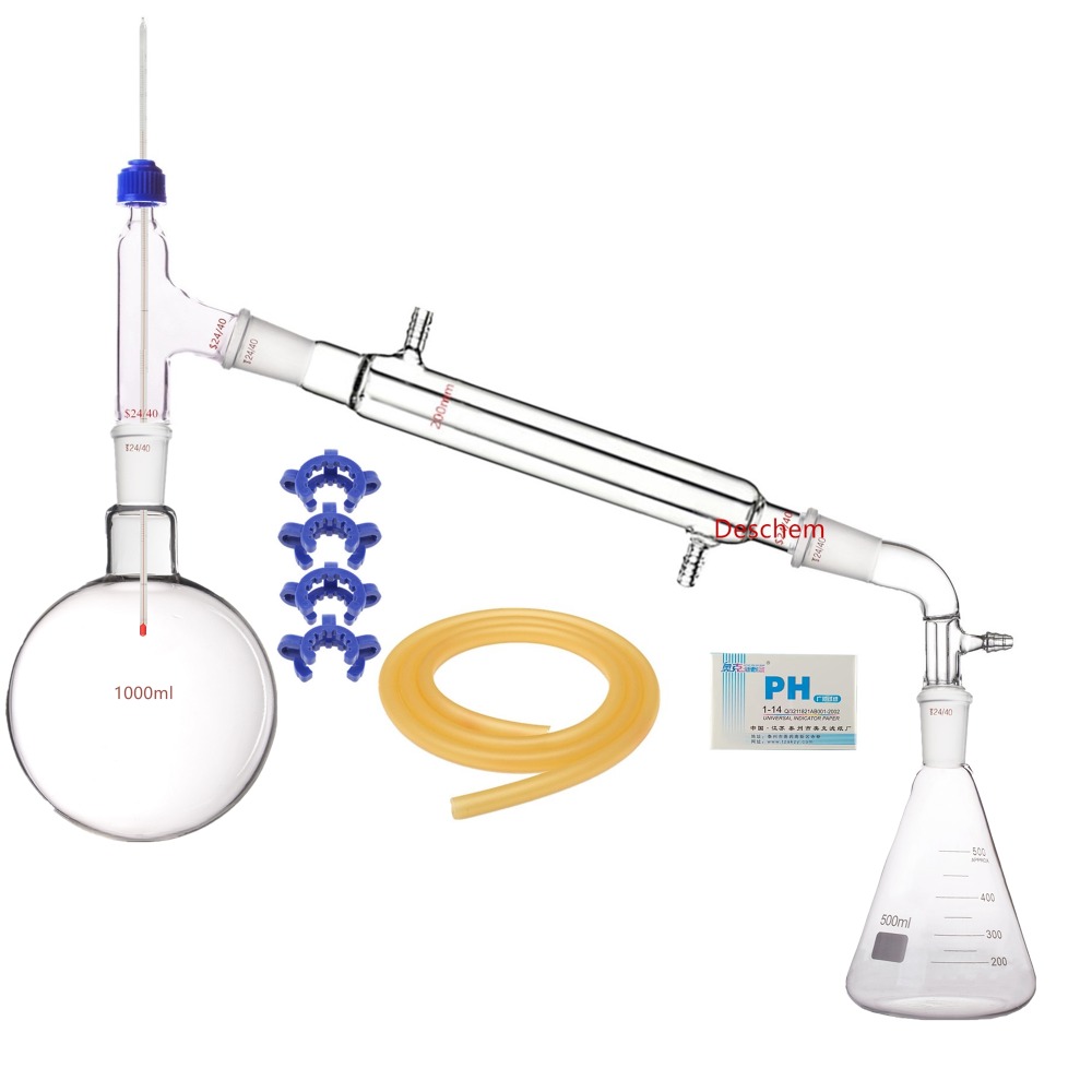 1000ml 24/40 Glass Distillation Vacuum Apparatus W/500ml Erlenmeyer Flask Lab Chemistry Kit