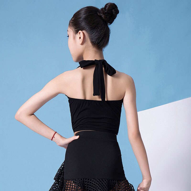 Sleeveless Black Backless Latin Dance Clothes Top for Little Girl/Children/Kids,Ballroom Modren Costume Performance Wears G1144