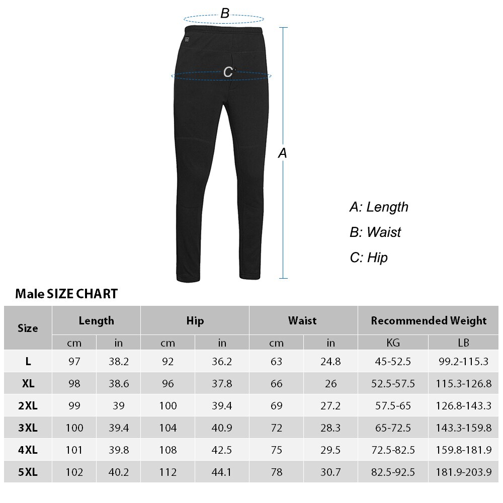 Pantalones térmicos para invierno lavables, pantalones térmicos eléctricos con carga USB, ropa interior con aislamiento, 3 niveles de temperatura: Negro / 5 XL