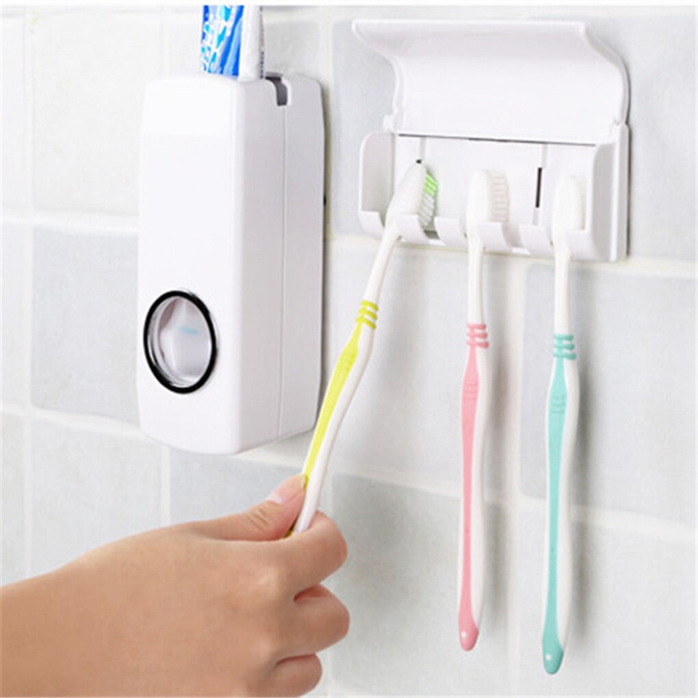 Bathroom Accessories Set Toothbrush Holder Automatic Toothpaste Dispenser Holder Toothbrush Wall Mount Rack Bathroom Tools Set