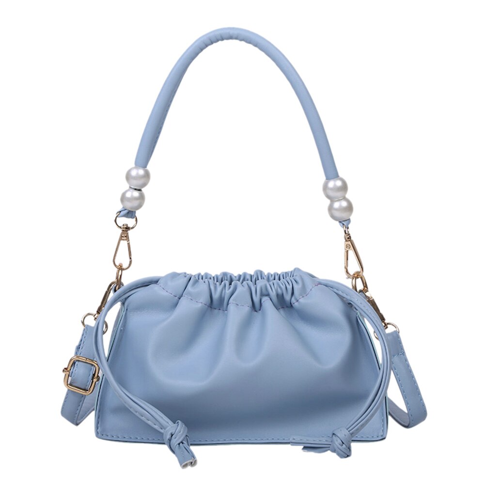 Jeugd Dames Eenvoudige Veelzijdige Tas Vrouwen Handtassen Trekkoord Geplooide Mode Mini Totes Schouder Crossbody Tassen: Blauw