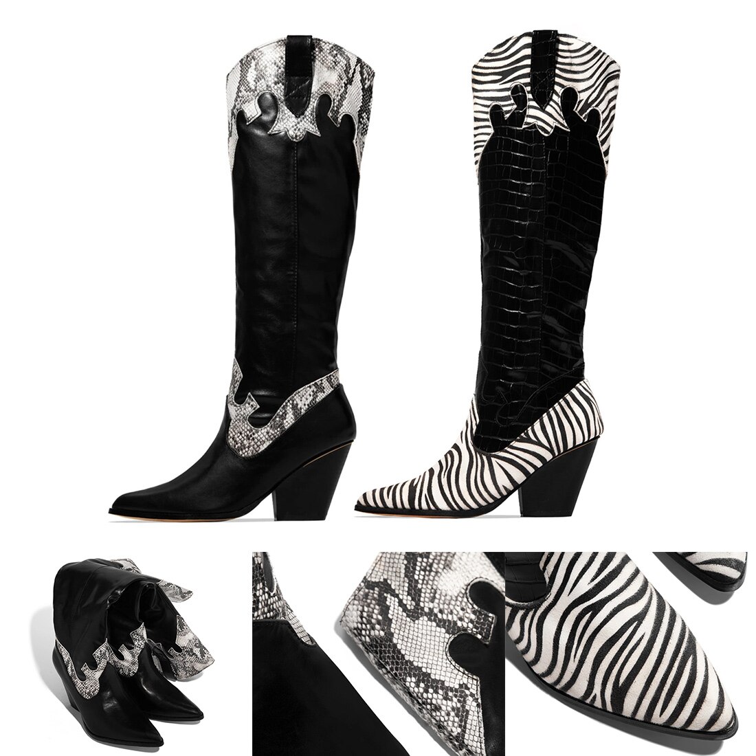 Big Size 35-43 Knie Hoge Laarzen Vrouwen Puntschoen Zebra Patroon Leopard Herfst Winter Lange Laarzen vrouw