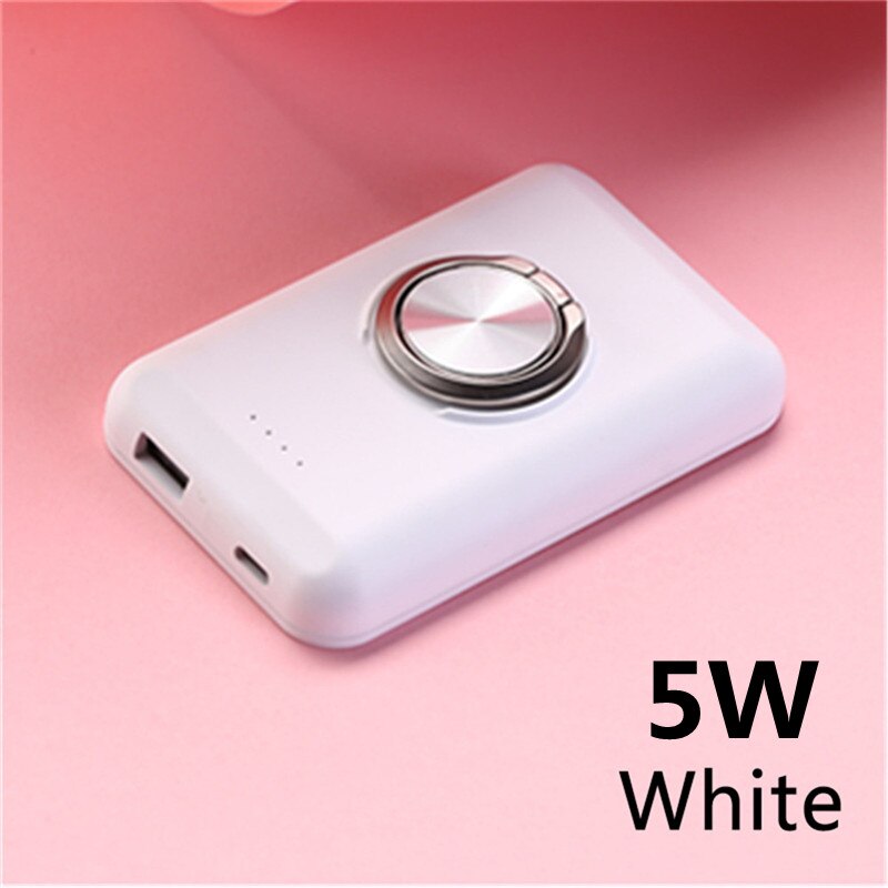 Power Bank magnetico 5000mAh staffa ad anello per Apple iPhone 13 Xiaomi Huawei Samsung 15W caricabatterie Wireless portatile a ricarica rapida: White 5W
