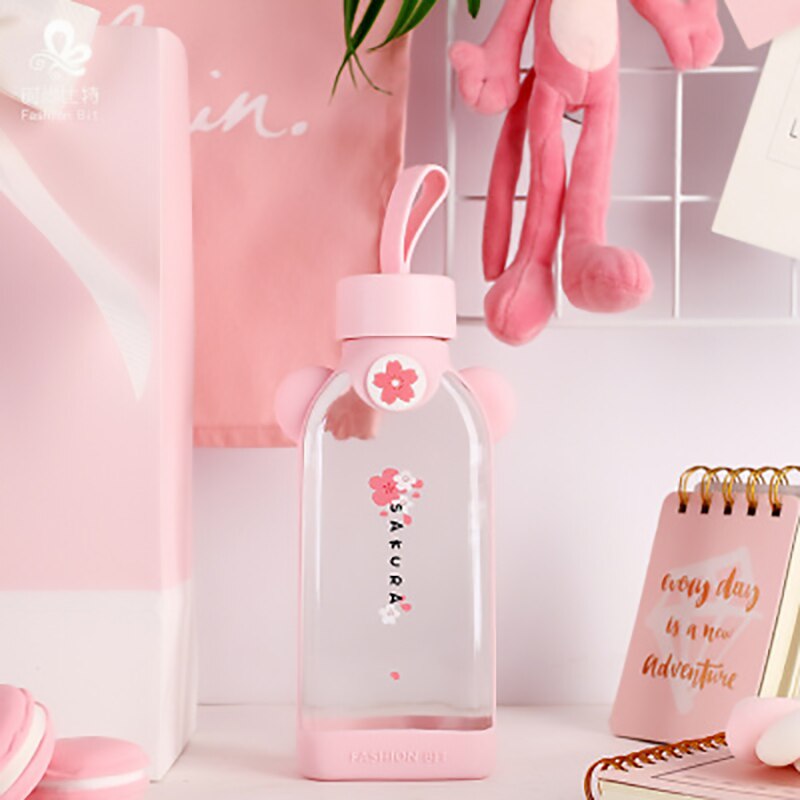 personality style glass bottle cherry blossom pattern transparent and pure and fresh and lovely girls: E