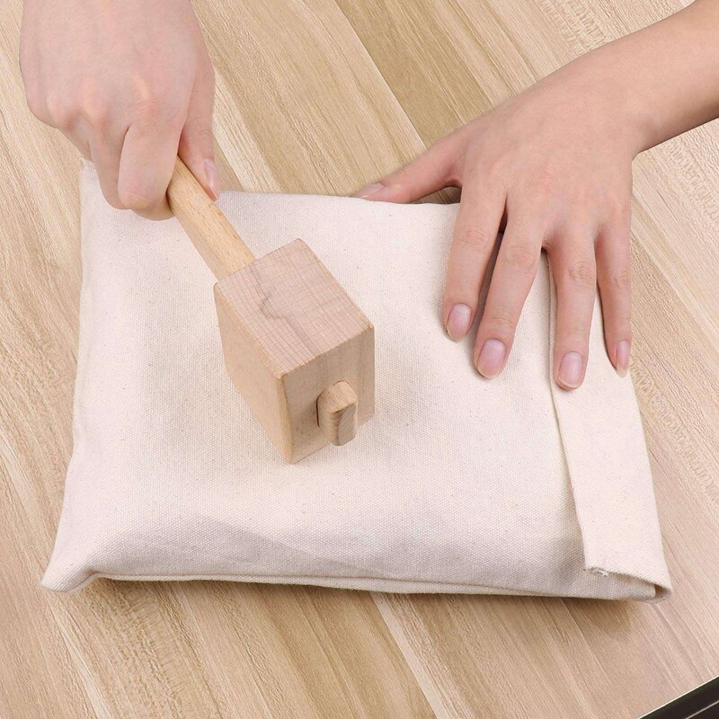 Płótno worek na lód i drewniany młotek robić kruszenia lodu, łyżka robić lodów ze stali nierdzewnej i szczypce robić lodu na lód, zestaw i akcesoria barowe