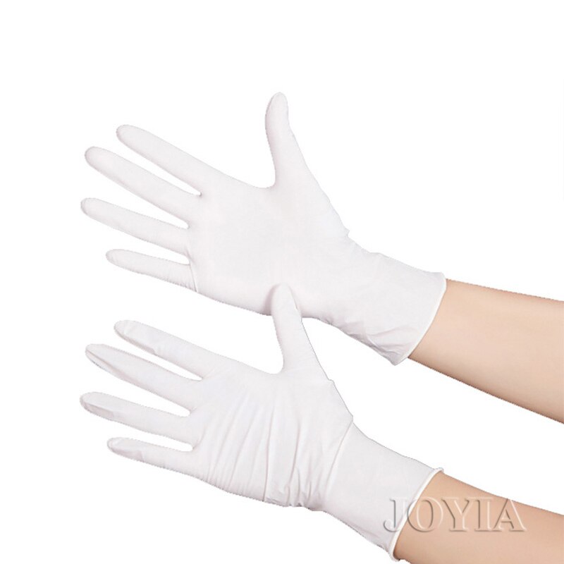 Guantes desechables de nitrilo de vinilo para hombre, manoplas protectoras de manos desechables de color blanco, sin polvo, tamaño pequeño, mediano, grande, S, M, L, 20 unidades, 100