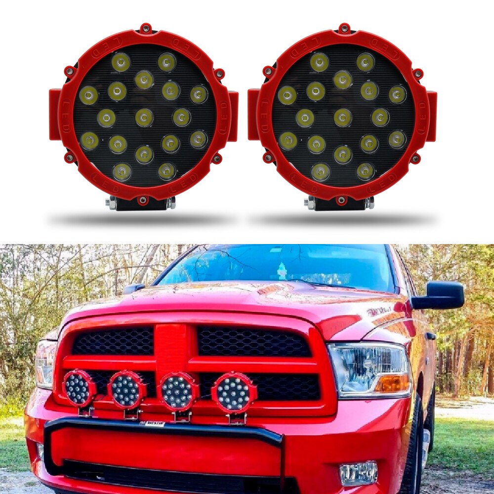 2pcs 7 inch 51W Round LED Work Light Spot Beam For 4x4 Offroad Truck Tractor ATV SUV Driving Lamp