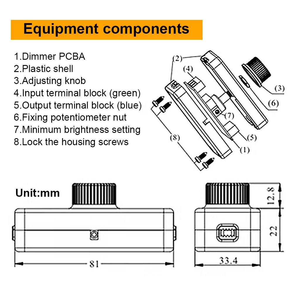 Inline LED Dimmer Switch Built-in Rotary ON/OFF And Knob Control Dimmer For Dimmable 3-100W LED/Incandescent/Halogen Bulbs