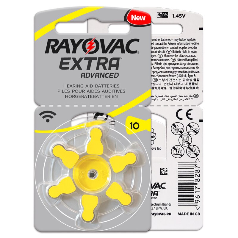 RAYOVAC-batería para audífonos CIC, 6 uds./1 tarjeta EXTRA Zinc Air 1,45 V, A10 10A 10 PR70