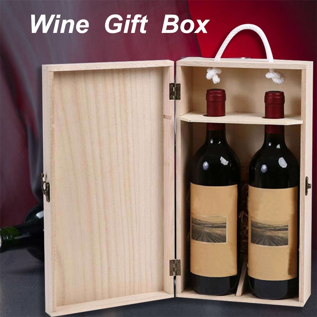 Wooden Wine Box Double Bottle Strap Crates Shell Carrier Crate Case Storage Carrying Party Christmas Home Decoration Mew