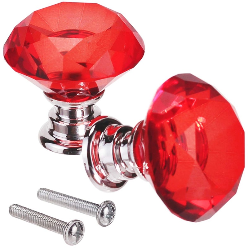 Big Red 10Pcs 30mm Crystal Glass Cabinet Knobs Diamond Shape Drawer Kitchen Cabinets Dresser Cupboard Wardrobe Pulls Handle