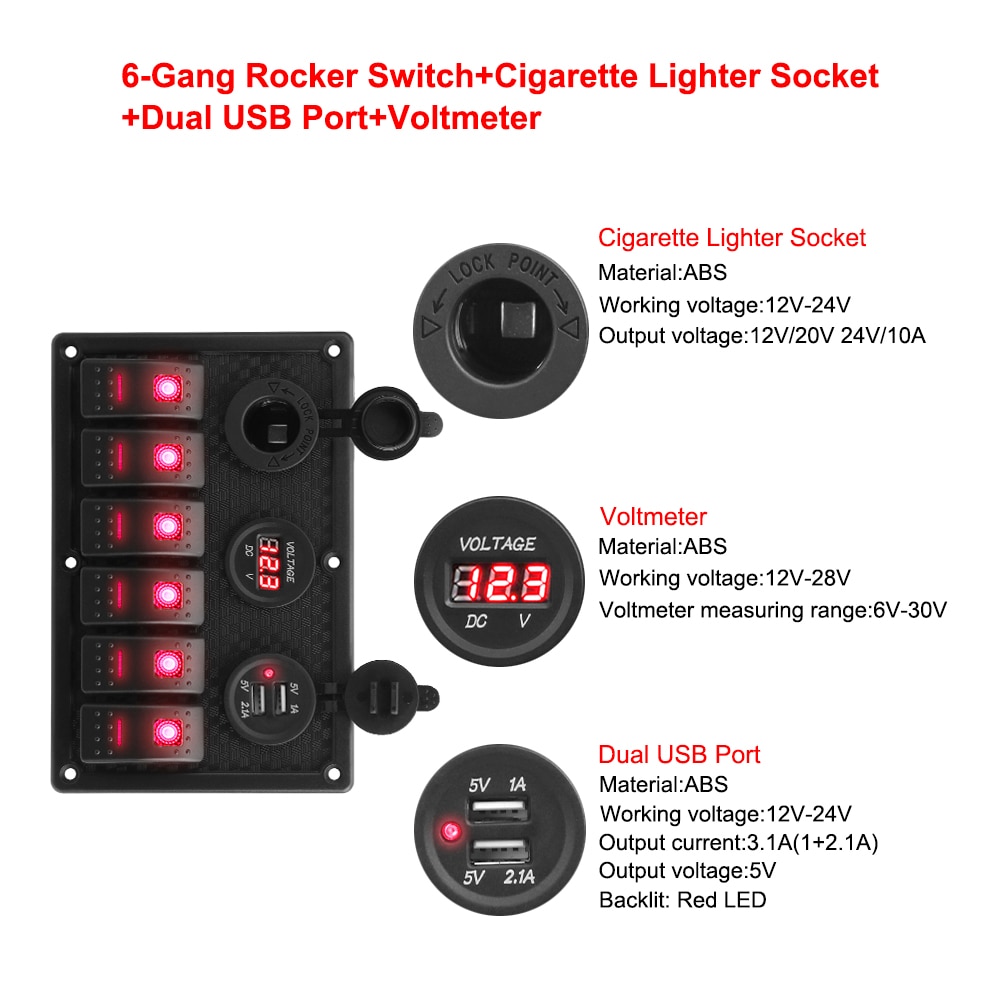 LEEPEE impermeable voltímetro Digital doble puerto USB 12V salida combinación coche marino Panel de interruptor basculante LED
