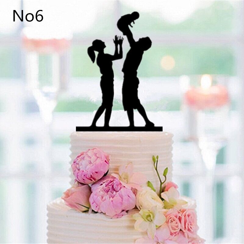 Mixed Style Black Acrylic Wedding Cake Topper For Decor Mariage Mr Mrs Bride Groom Family Cake Toppers Baby Shower Decoration: No 6