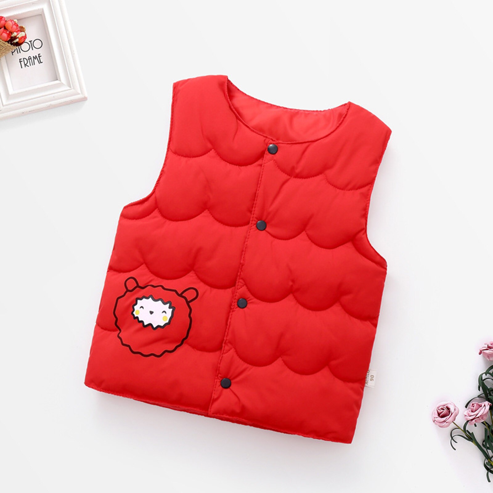 Peuter Mouwloze Vest Baby Meisjes Winter Toevallige Knoppen Katoen Cartoon O-hals Winddicht Jas Warm Kids Kleding