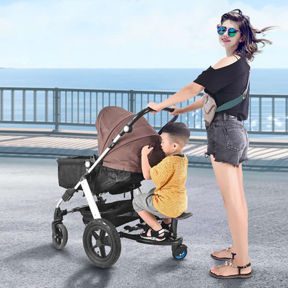 Børnevogn pedal adapter udførlig fremstilling langvarig slidstærkt trailer scooter stå hjælpeplade med sæde
