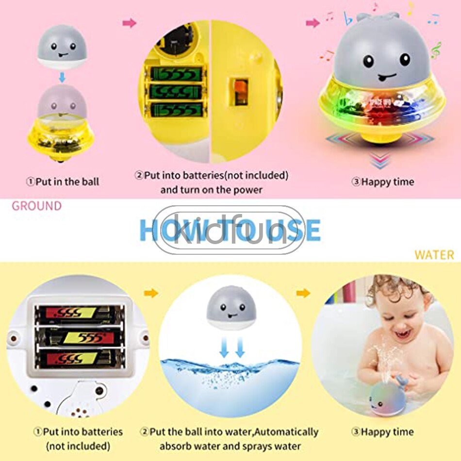 Baby Bath Toys Spray Water Whale LED Light Up Bath Toys for Kids Electric Whale Induction Water Spay Ball Bathroom Bathtub Toys