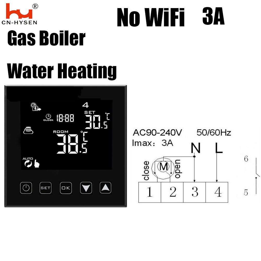 WiFi Smart Thermostat Control Water Valve, for Water Heating, Electric Heat Actuator, 7 Days Programmable Digital Thermostat: 3A NO WiFi Black