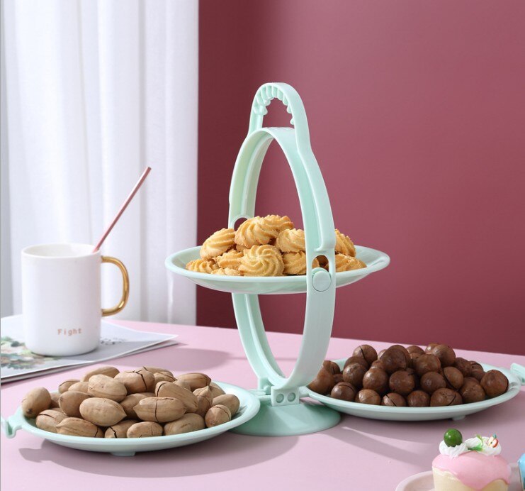 3 Colors Folding Fruit Plate Double-Layer Smiley Vertical Modern Creativity Portable Display Stand: Red