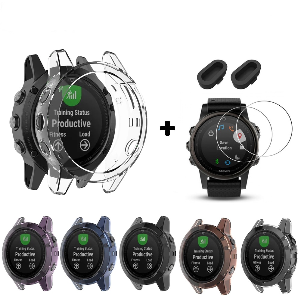 Soft Protective Case For Garmin Fenix 6 6s 6x Pro Dust Plug Watch 9H Screen Protector For Fenix 6 6S 6X Pro Flexible Glass Film