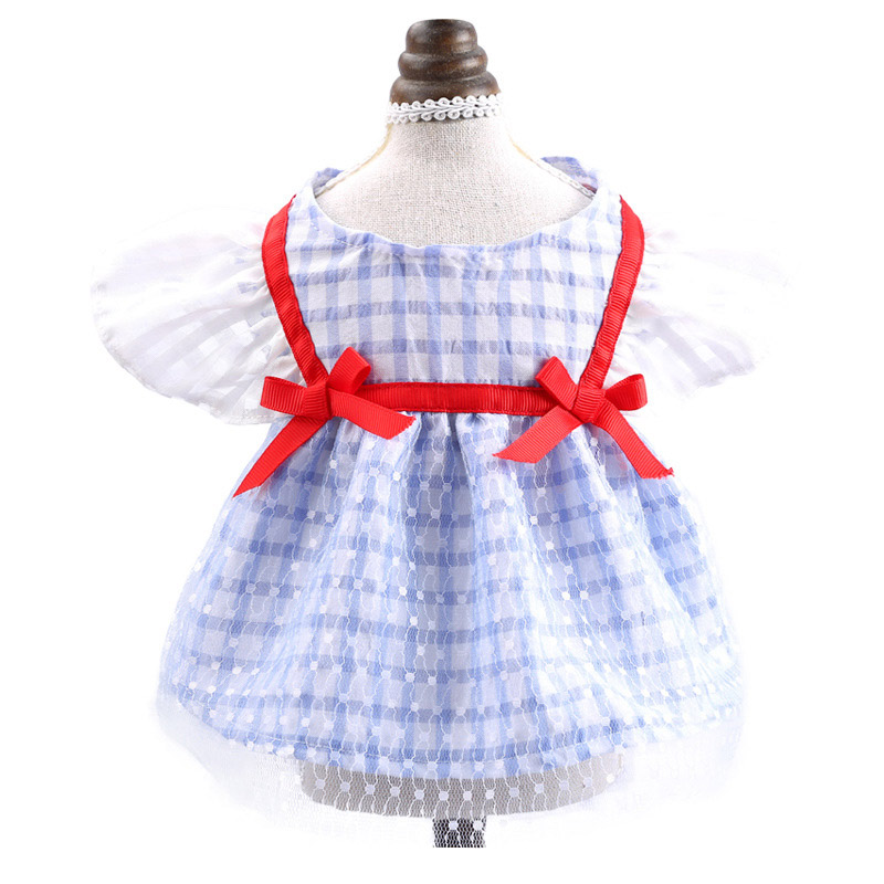 6 Colors Sweet Cat Dog Dress Summer Pet Clothes for Small Dogs Pets Dresses for Yorkies Chihuahua Puppy Cat Skirt disfraz perro: Blue Red Ribbon / XL