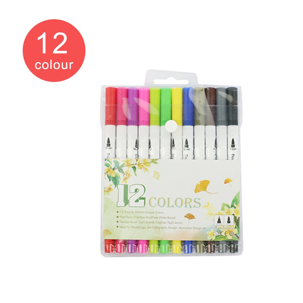 100 Colors Set Dual Tip Drawing Painting Watercolor Art Marker Pens Brush Pen For School Supplies Stationery: 12 Colors