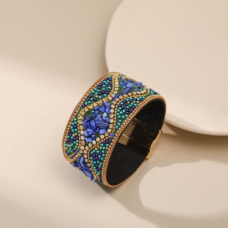 Bohemian Retro Dames Armband Punk Wind Turquoise Strass Handgemaakte Kralen Charm Vrouwelijke Armband Manchet Sieraden Vrouwelijke: SZ00061-4