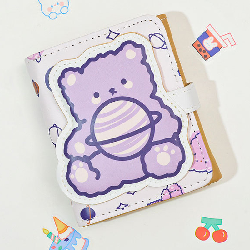 Versatile Little Bear Wallet Cartoon Women's Short Coin Wallet Snap On Card Bag: SKY BLUE