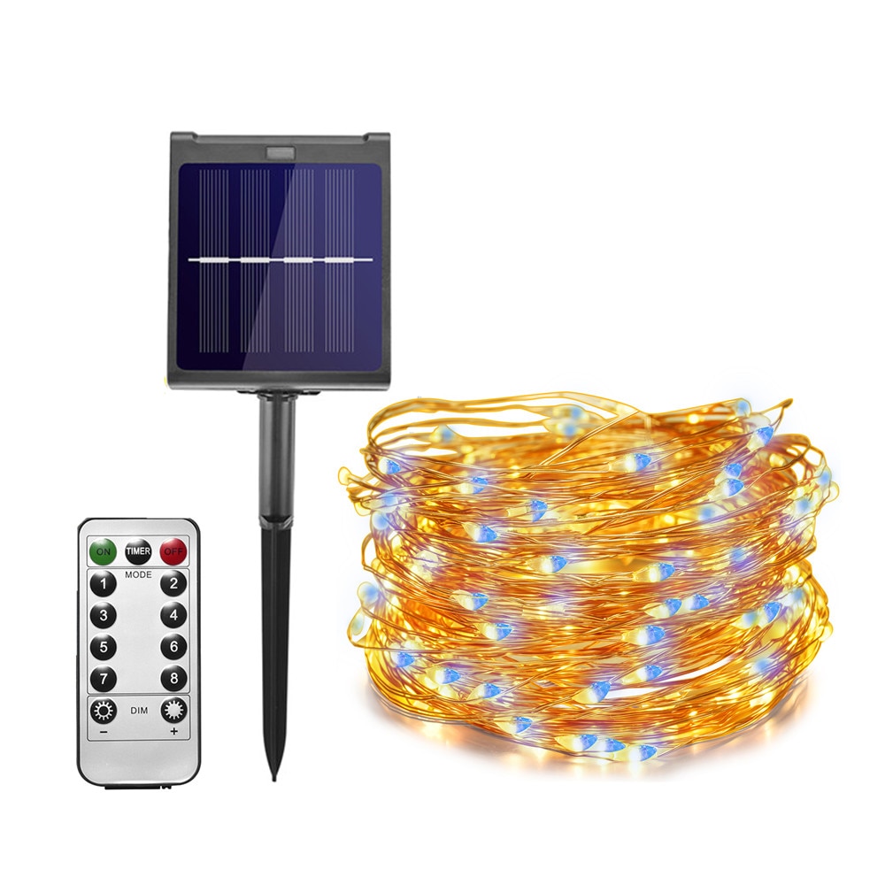 Dimbare 11M/21M Warm Wit Met Blauw String Lights Led Outdoor Solar Lamp Voor Fairy Kerst party Guirlande Verlichting