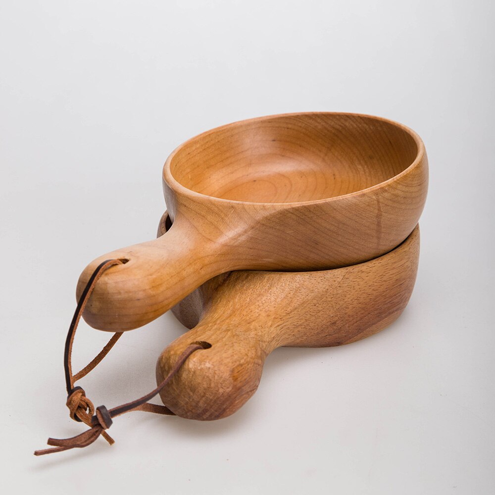 Hand-Made Solid Wooden Fruit Salad Bowl Long Handle Kitchen Tools Tableware Sushi Noodle Bowl Wood Dish Soup Container