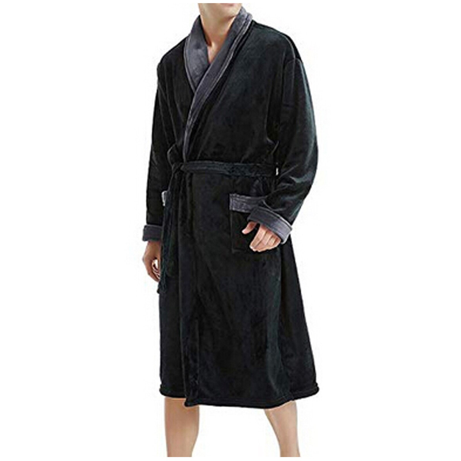 Inverno dos homens alongado de pelúcia xale roupão de banho casa roupas de manga comprida robe casaco casa pijamas pijama camisola oversize