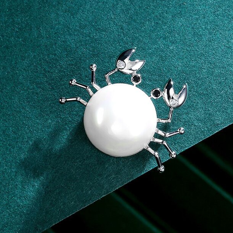 Wuli&baby Magnet Crab Brooches Cute Lovely Pearl Crab Animal Collar Brooch Pins