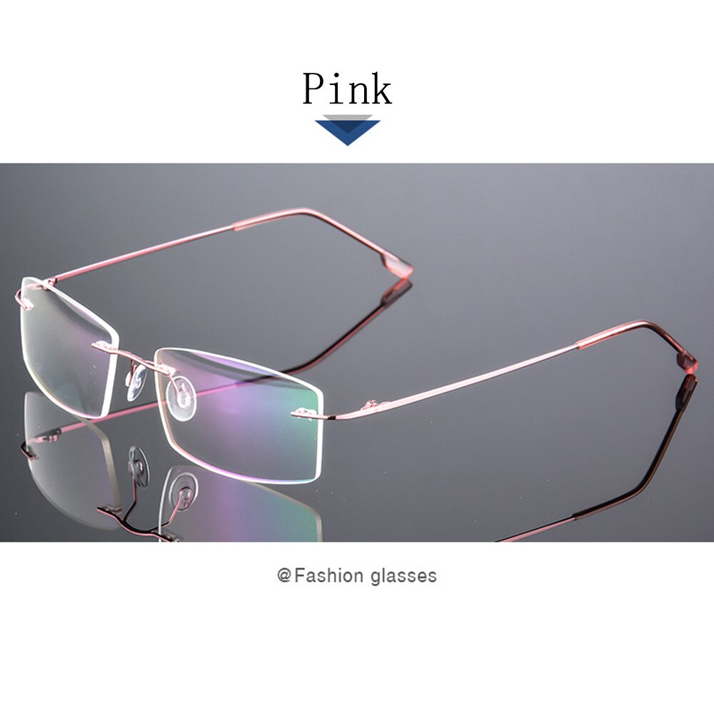 Optical Glasses Frame Men Women Rimless Titanium Eyewear Blue Light Blocking Glasses Square Eyeglasses Trending Products: Pink