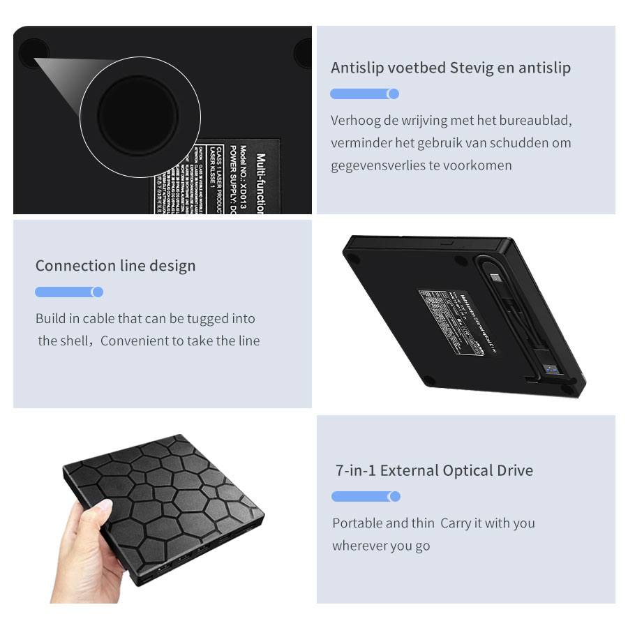 7-in-1 externer CD/DVD-Brenner, Recorder, USB 3.0 Typ C, tragbarer DVD-CD-Player, externes Festplatte für Laptop, Desktop, Windows, Linux