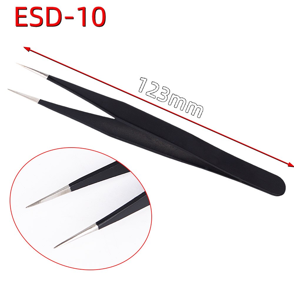 6 Pcs ESD Antistatic Tweezers Tool Set High Tip Curved Straight Tweezer Stainless Multifunction Nipper Repair Tool Kit