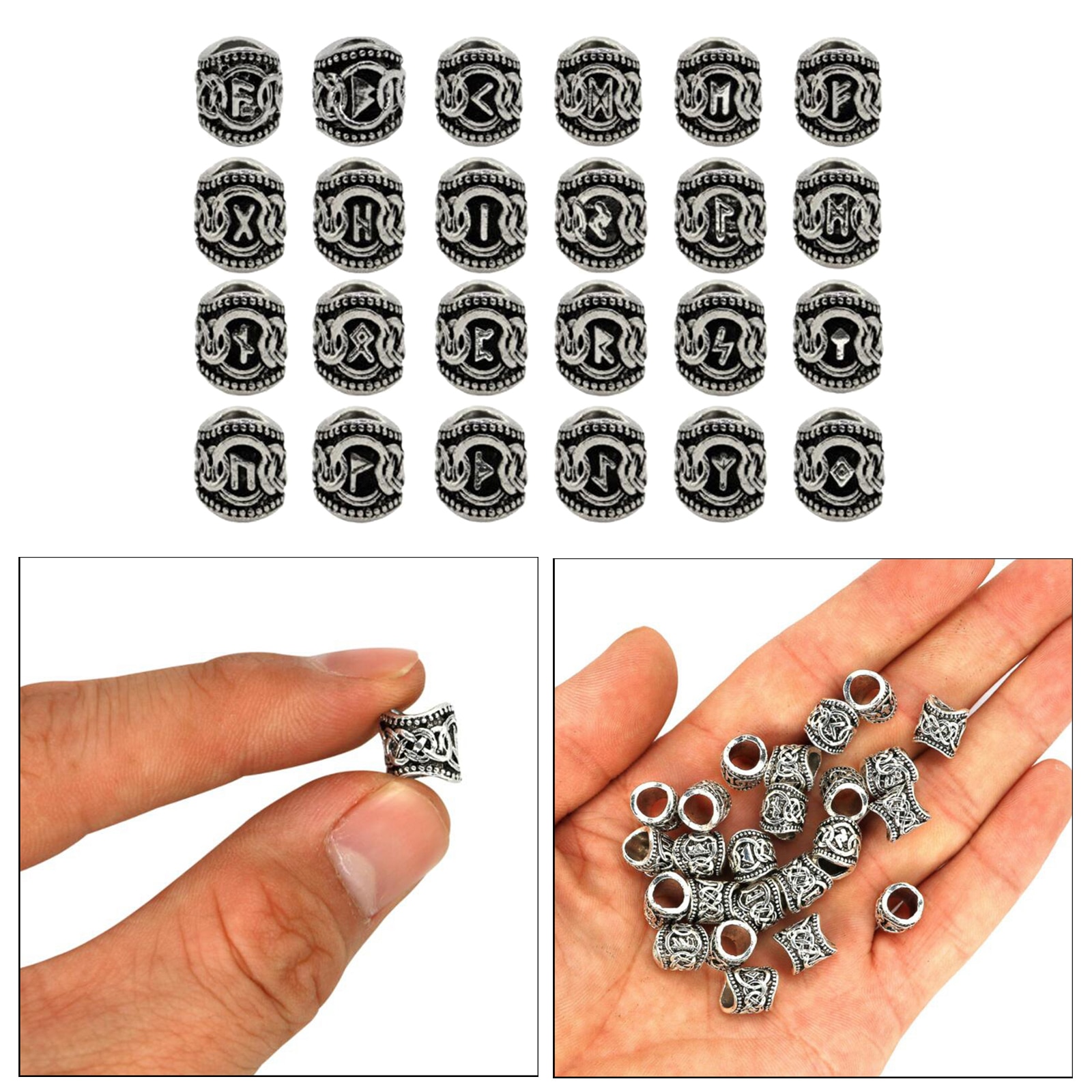 Viking Runa-Juego de bobinas de cuentas para Barba, anillos nórdicos para pelo, peldaños y barbas, 24 piezas