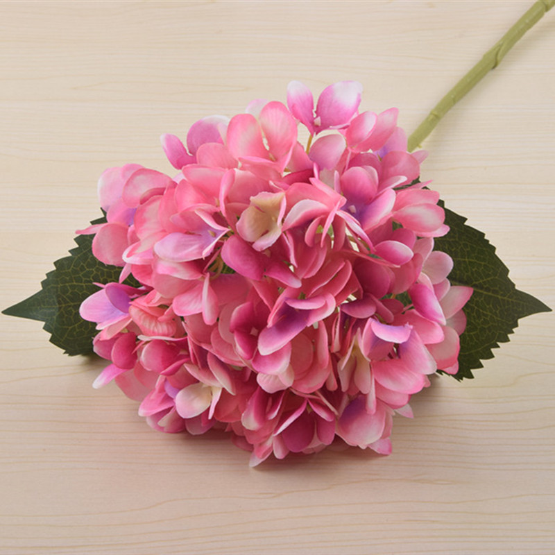 1 Branch Artificial Hydrangea Branch With False Leaf Silk Artificial Flower Wedding DIY Home Garden Decoration False Hydrangea: Rose Red
