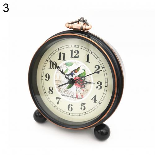 Vintage Desktop Metal Flower Bird Pattern Silent Alarm Clock with Hollow Pointer: 3