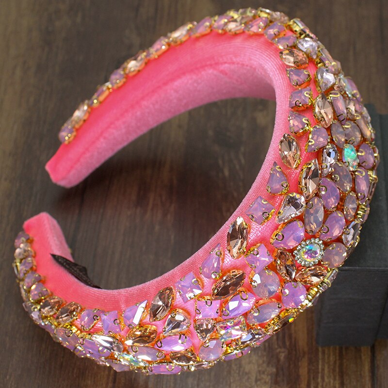 FirstStar Nuovo Barocco AB Sparkly Grande Fasce di Cristallo Pieno di Strass 5 centimetri di Larghezza Imbottito Hairbands Per Le Donne Del Partito Della Ragazza Headhoops: pink headband