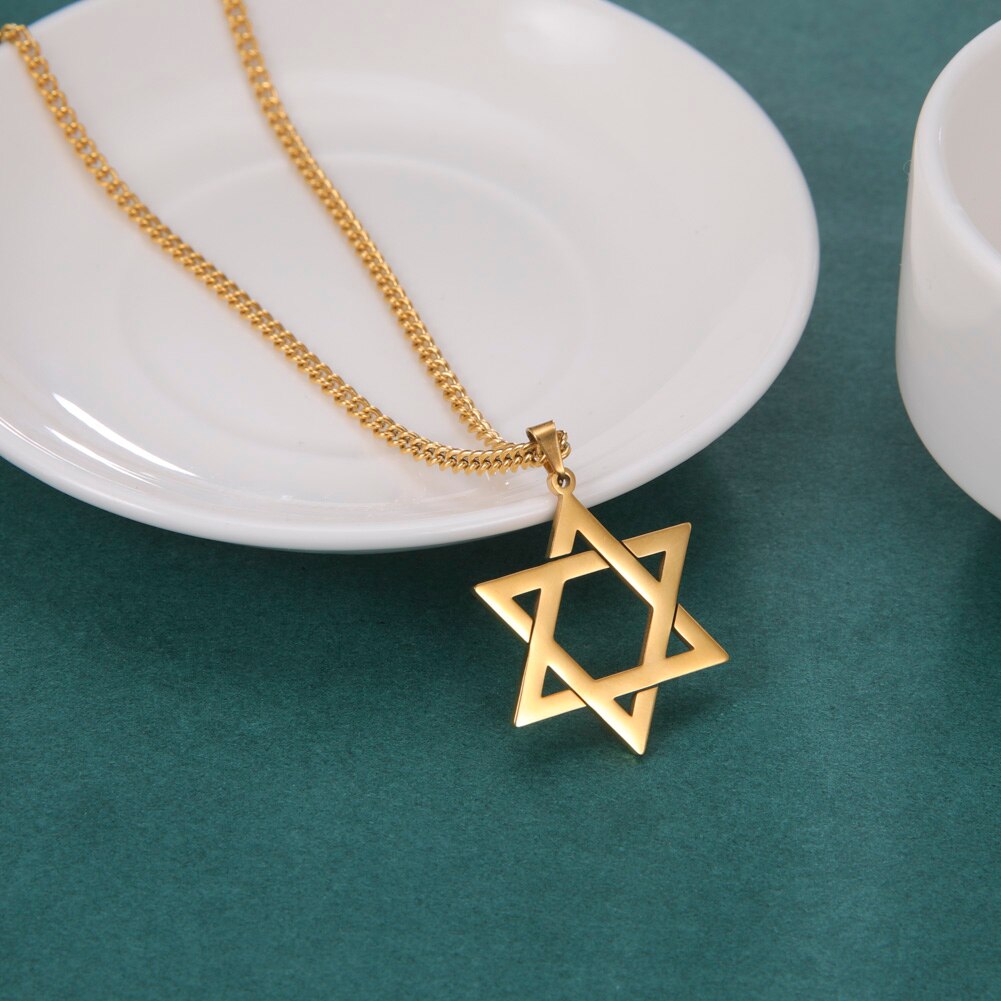 Män kvinnor trendiga magen david star hänge halsband israel judisk rostfritt stål kedja star of david cross charm choker smycken
