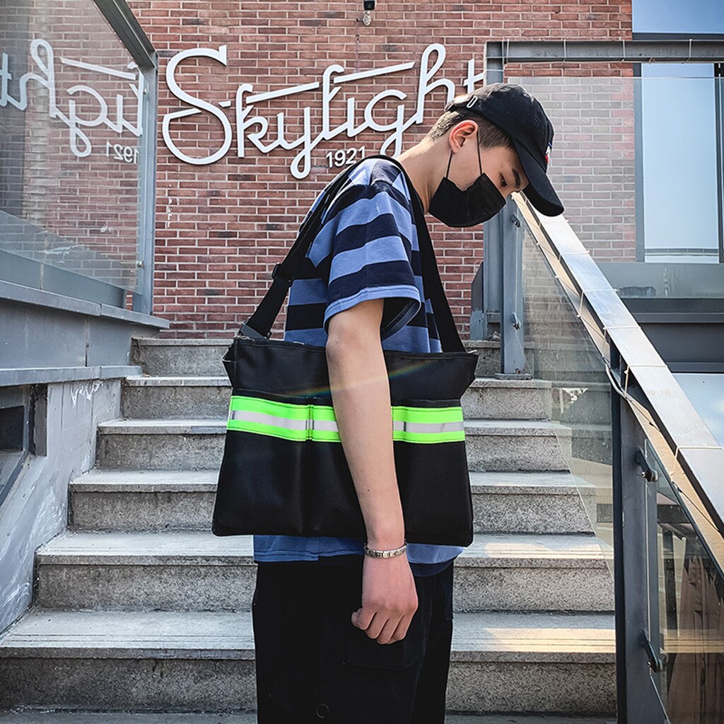 Unisexe neutre personnalité réfléchissant rue polyvalent épaule sac en bandoulière fermeture éclair lettre Oxford matériel principal juin 14
