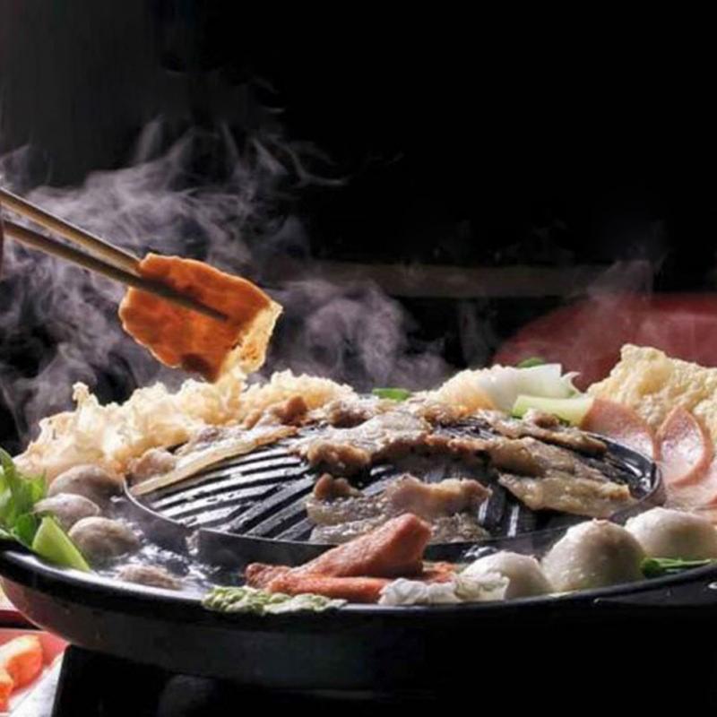 Non-stick Aluminum Alloy Round Shabu-grilled Pan Korean Cassette Grill Pan Small Pot Oil Leaking Pan Restaurant