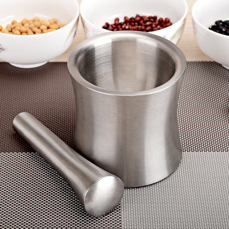 Stainless Steel Garlic Pounder Leak Proof Cover Mortar Pot Mortar Pestle Set Polished Garlic Press Grinding Container