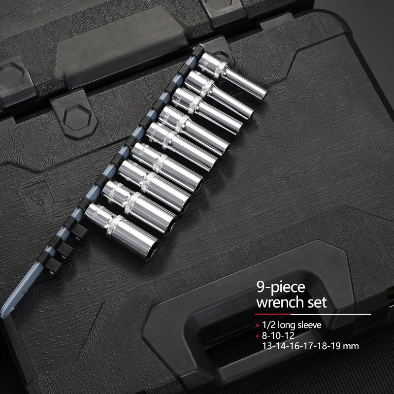 Socket Ratchet Car Repair Tool Wrench Set Head Ratchet Pawl Socket Spanner Screwdriver Metalworking Tool Kit: 9 PCS 8-19 PLUS