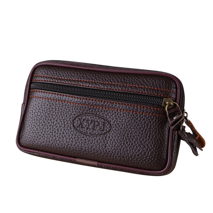 Smal vintage män ren färg läder man svarta plånböcker myntväska telefonväska clutch midjeväska carteira masculina