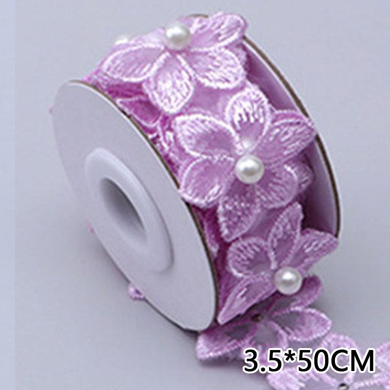 Blomst perle perler brodert blomster blond bånd listverk perle frynser blondere stoff håndlaget kjole syutstyr: Lys lilla
