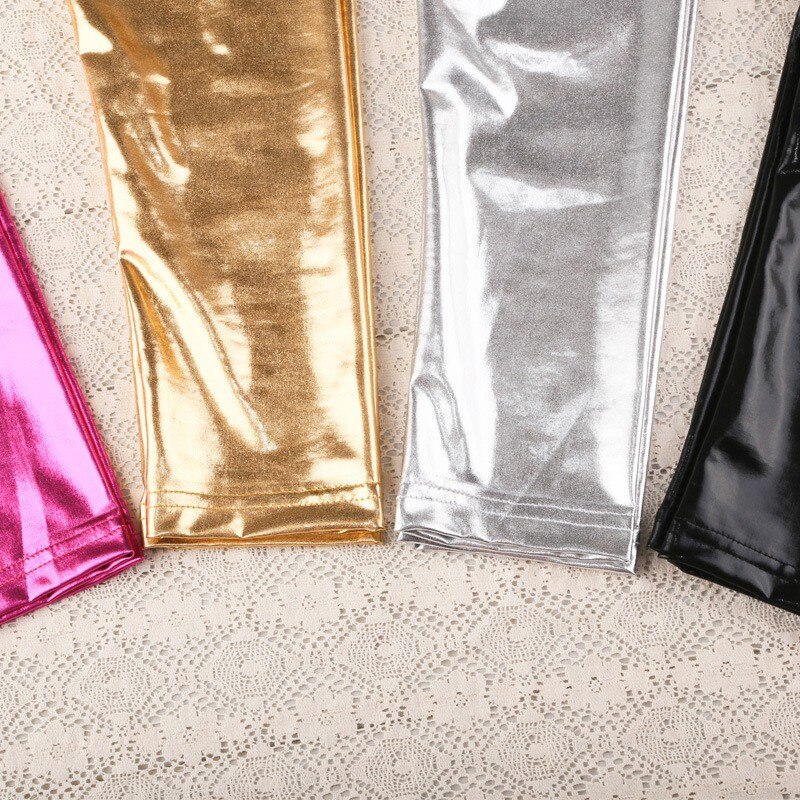 Baby pige metallic skinny skinny bukser leggings afslappet cool cropped børnetøj piger flæse leggings