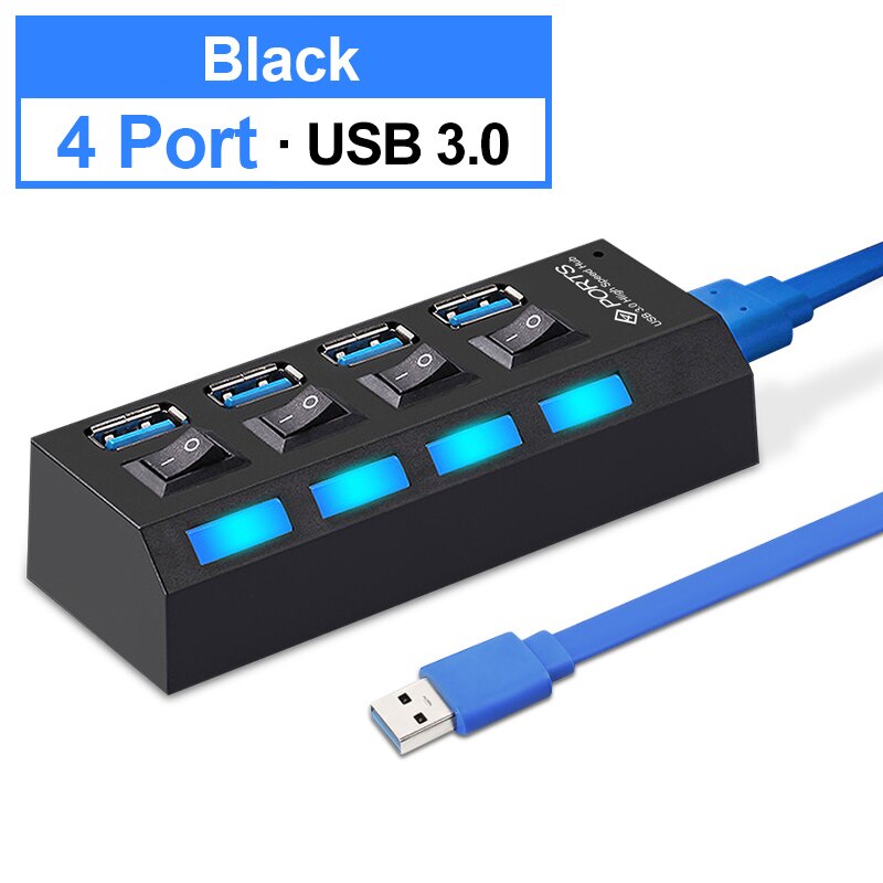 Adaptador de puertos múltiples USB 3,0, extensor de puertos USB Hab C, divisor para ordenador, Notebook, Macbook Pro, PC, ON/OFF, 4 y 7 unidades: USB 3.0 4 Port